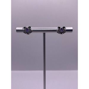 Beautiful Butterfly Sterling Silver Earrings With White CZ And Main Purple CZ
